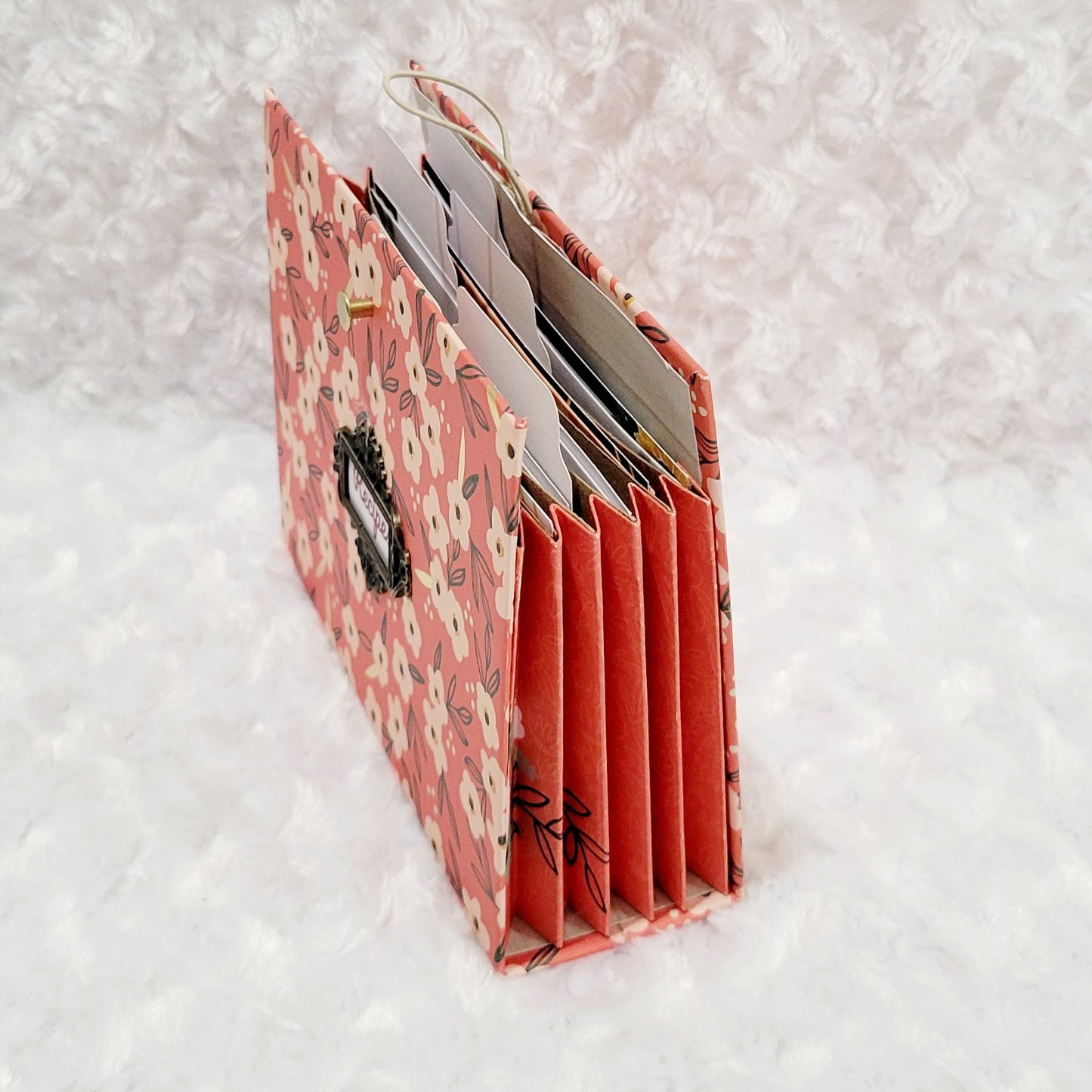 Accordion Recipe Keeper- Floral Coral