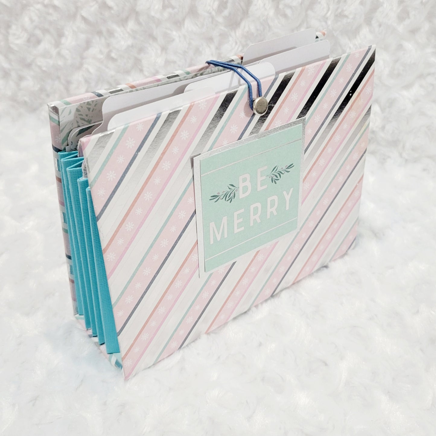 Accordion Recipe Keeper- Silver and Pink Be Merry