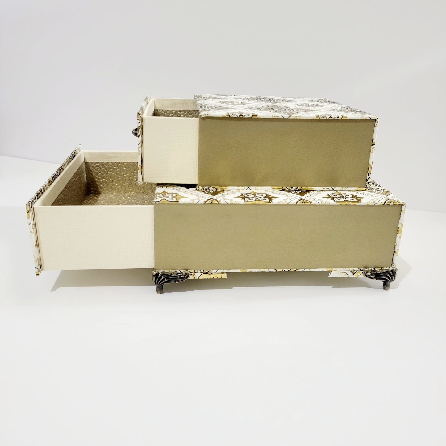 Keepsake Box-Gold and Cream Stacked Drawer