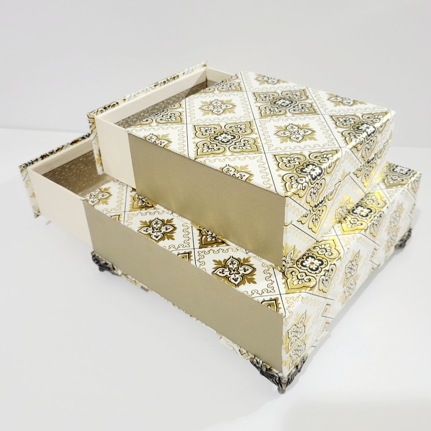Keepsake Box-Gold and Cream Stacked Drawer