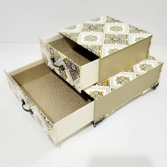 Keepsake Box-Gold and Cream Stacked Drawer