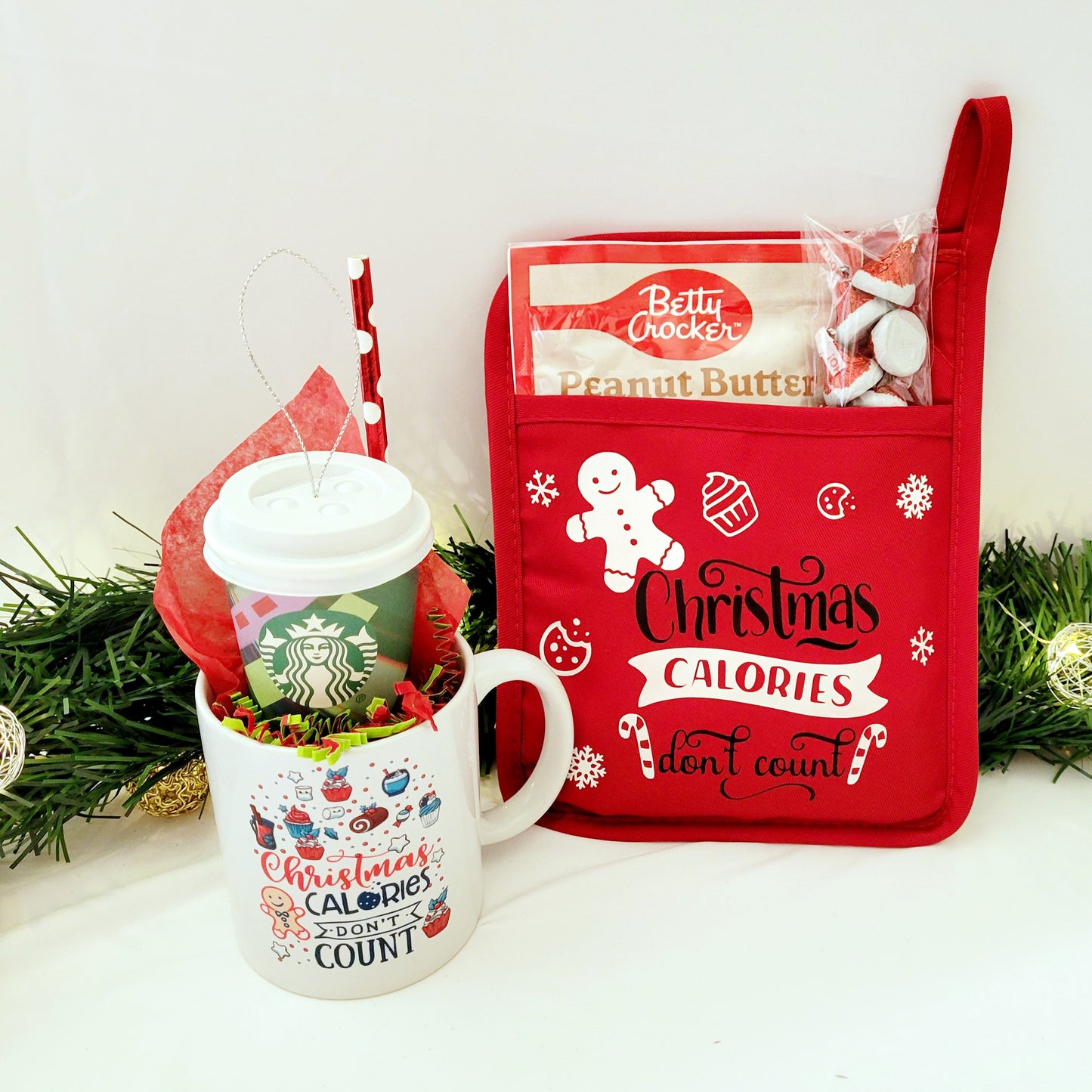 Christmas Pocket Pot Holder and Mug Set- Christmas Calories Don't Count