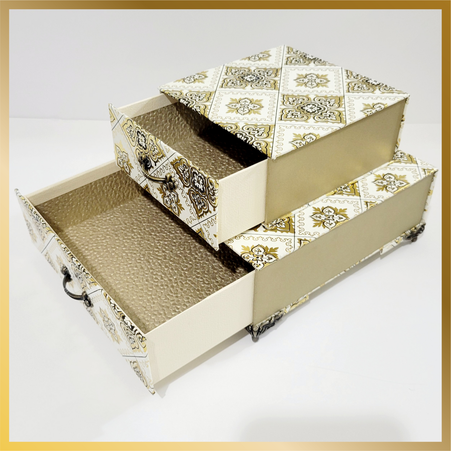 Gold double stacked drawer keepsake box