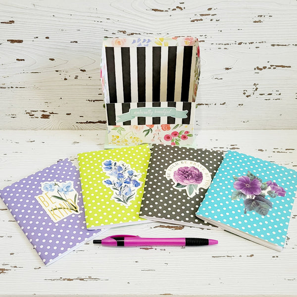 Notebooks & Pen with Matching Holder Set- Striped Floral- Naturally Beautiful