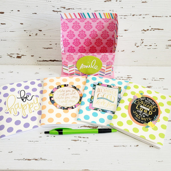Notebooks & Pen with Matching Holder Set- Multi-color Smile