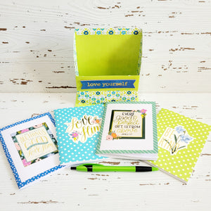 Notebooks & Pen with Matching Holder Set- Lime Green Love Yourself
