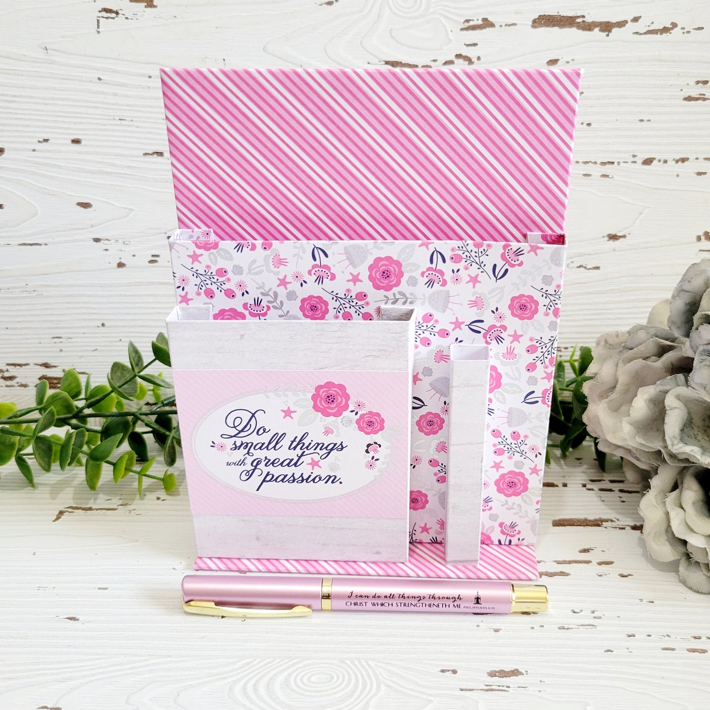 Monogram Stationery Set-Pink and Silver Floral