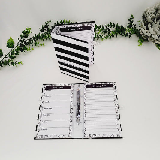 Meal Planner Folio-Black Striped