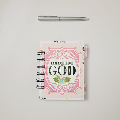 Mini Spiral Notebook- I Am A Child of God Floral