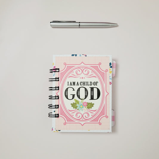 Mini Spiral Notebook- I Am A Child of God Floral