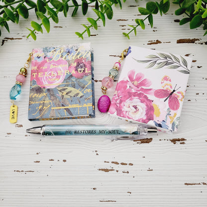 Double Beaded Notebooks with Pen- Pink and Green Floral Love