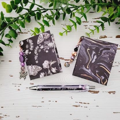 Double Beaded Notebooks with Pen- Rose Gold and Black Butterfly