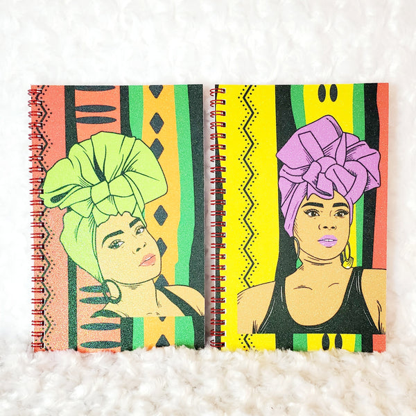 African American Woman Glitter Notebooks