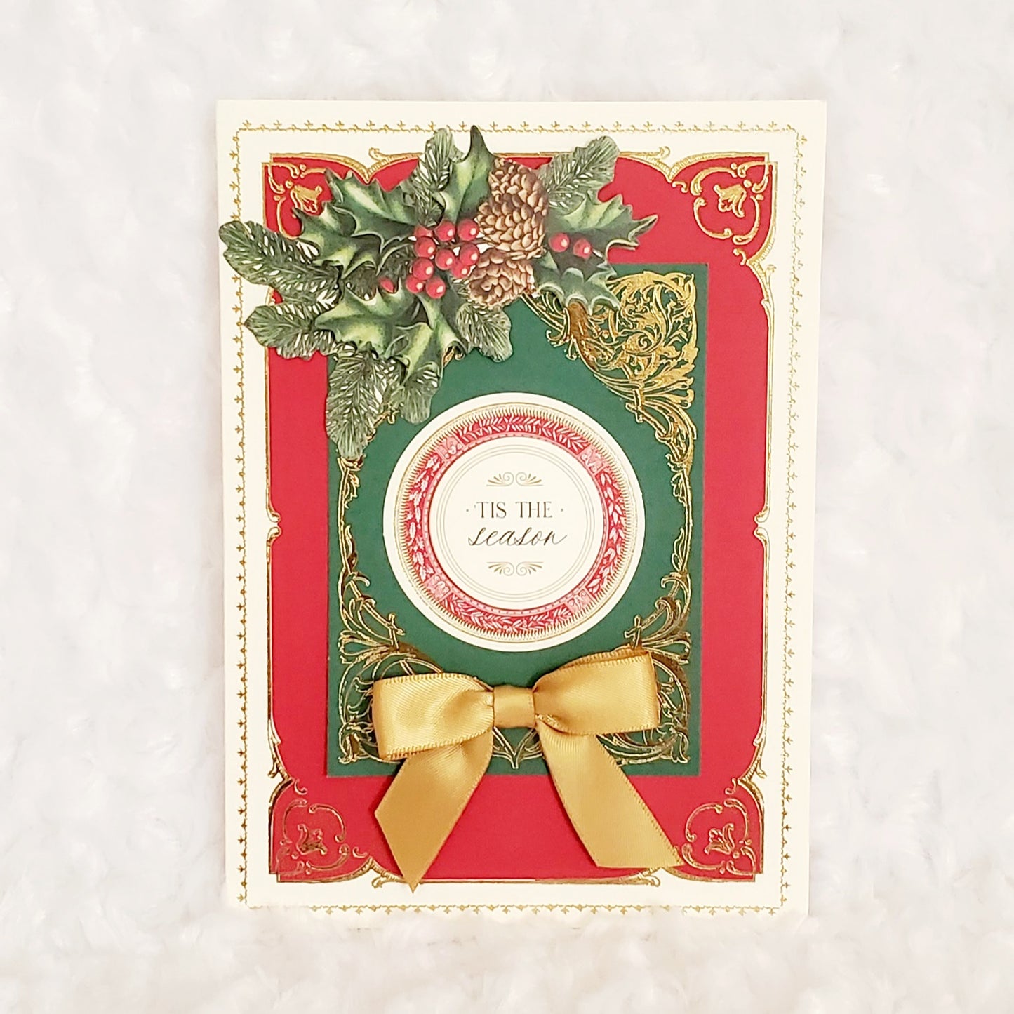 Greeting Card-Green and Gold Striped Holly Gift Set