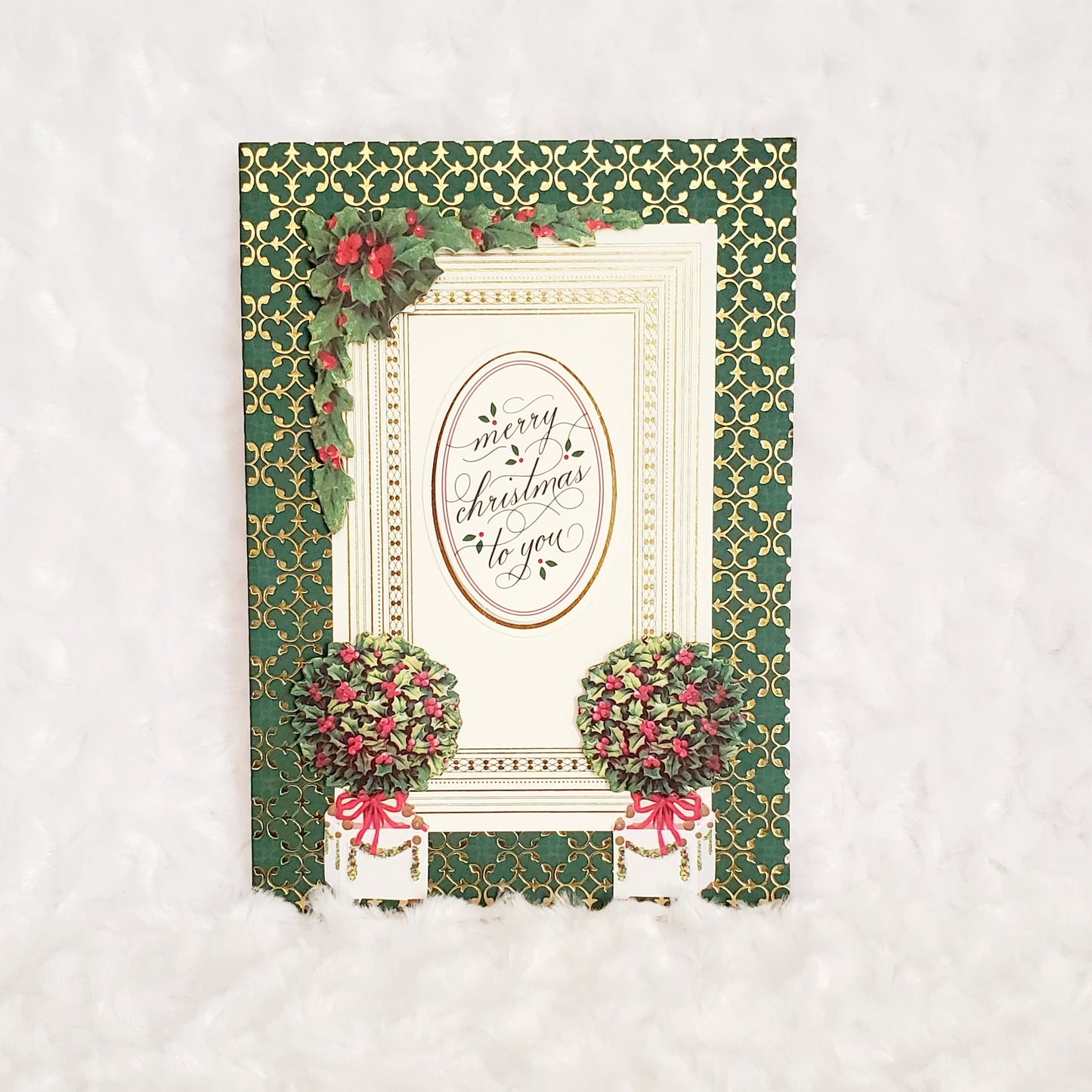 Greeting Card-Green and Gold Striped Holly Gift Set