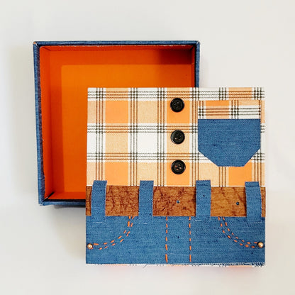 Keepsake Box-Orange Plaid and Denim Box and Travel Essentials