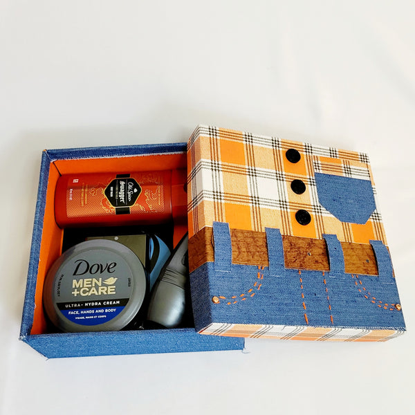 Orange Plaid and Denim Gift Box and Travel Essentials for Men