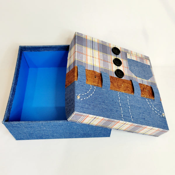 Light Blue Plaid and Denim Gift Box and Travel Essentials for Men