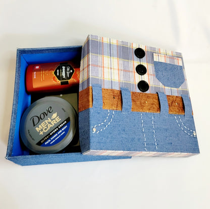 Keepsake Box-Blue Plaid and Denim Box and Travel Essentials