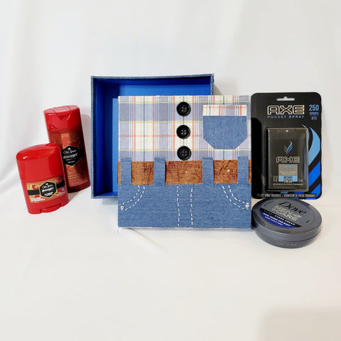 Light Blue Plaid and Denim Gift Box and Travel Essentials for Men