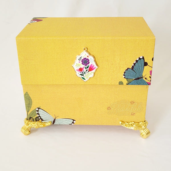 Mustard Yellow and Blue Polka Dot Happy Mirrored Keepsake Box