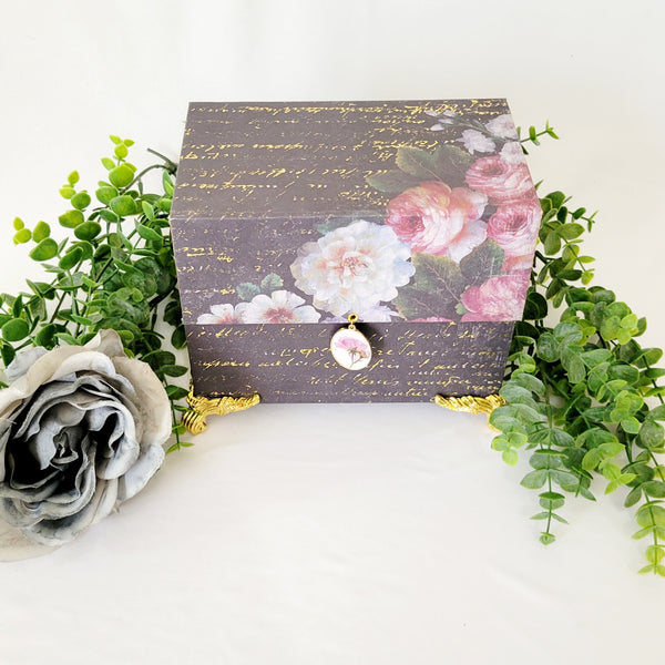 Black and Gold Floral friends Mirrored Keepsake Box