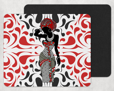 African Woman Mouse Pad-Red/Black