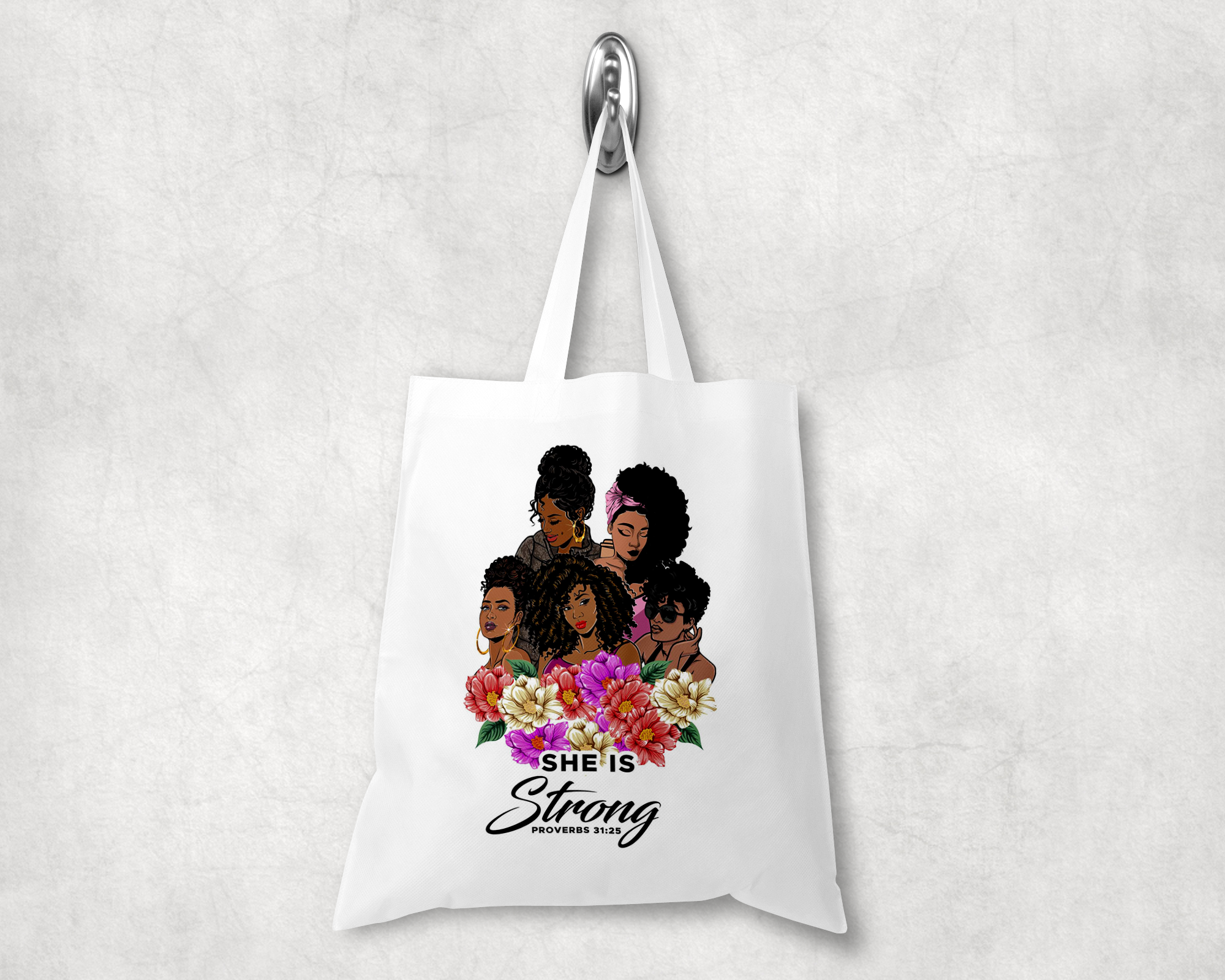 African American She Is Strong Tote bags-Multi Color Floral